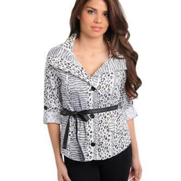 Animal Leopard Printed Collared Jacket Lightweight - Picture 1 of 2